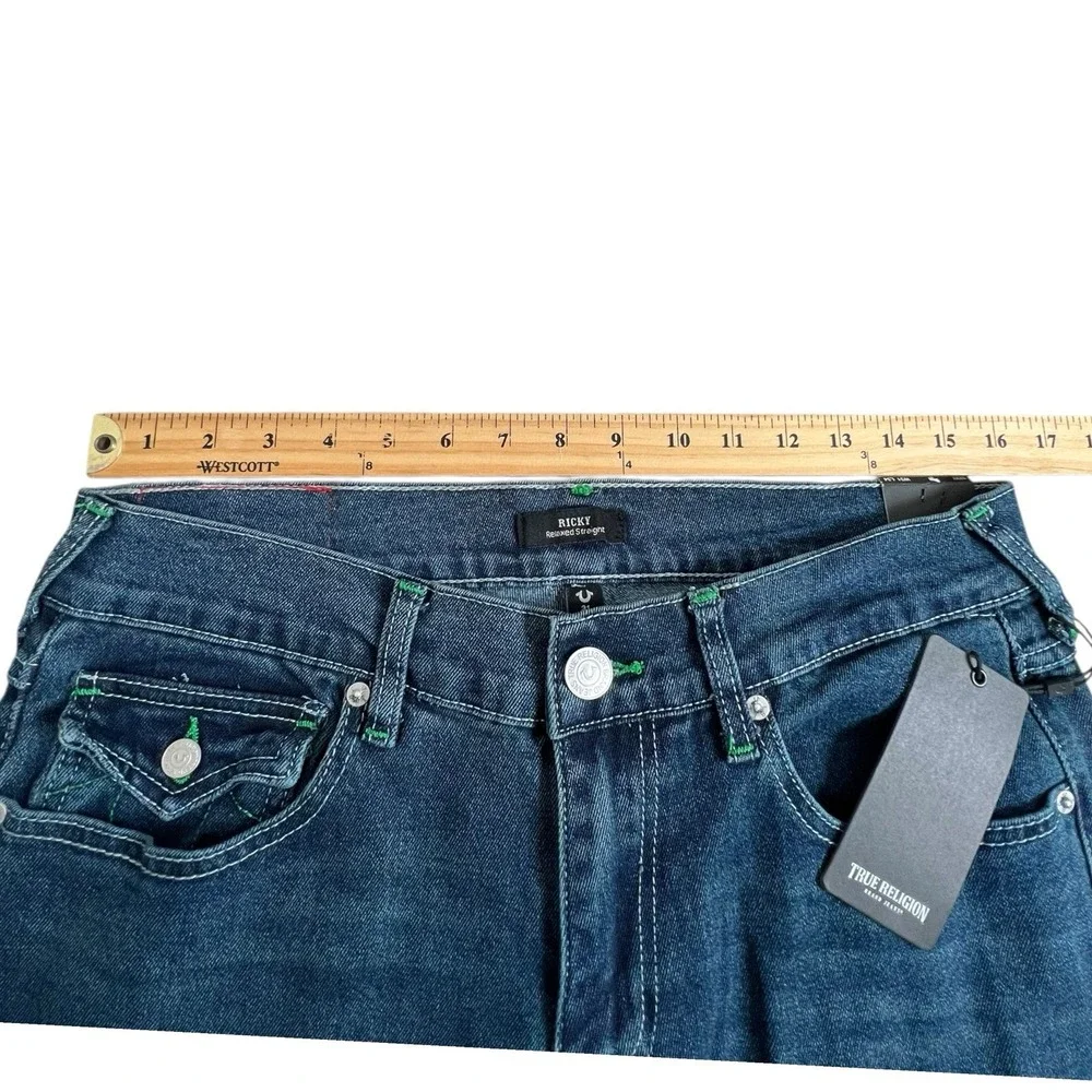 NEW True Religion Mens 31X34 Ricky Relaxed Straight‎ Flap Pocket Dark Wash Jeans